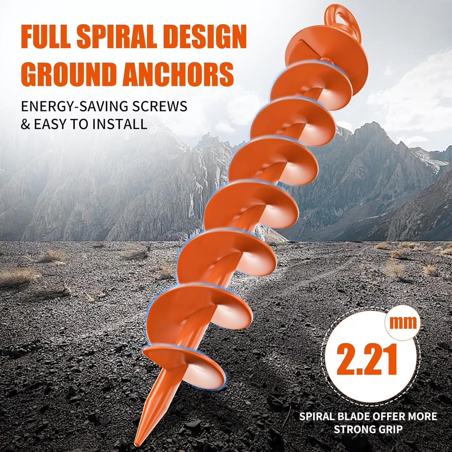 Spiral Ground Anchors 4 Pack, Windproof Heavy Duty Stakes with Nut & Tool