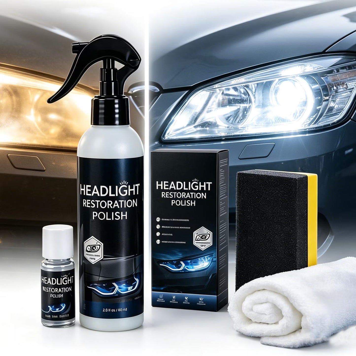 🚘Automotive Headlamp Restoration Fluid Kit – 💡Suitable for Yellowed or Foggy Lenses & Clear Surfaces