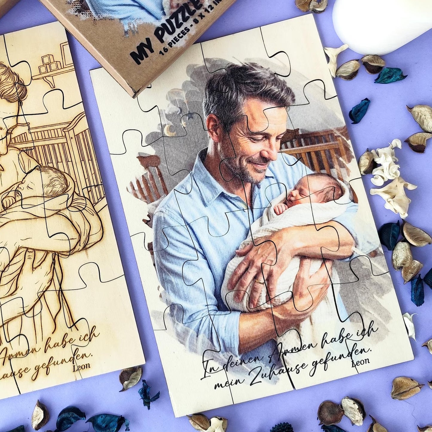 1st Father's Day Gift Personalized Photo Jigsaw Wooden Puzzle