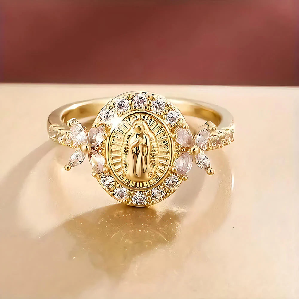 FREE Today: Elegant Virgin Mary Emblem Ring: Sacred Detail for Daily Devotion