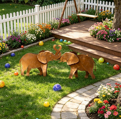 Elephants Intertwined Garden Sculpture Set, Personalized