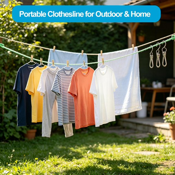 Portable Fence-Style Windproof Clothesline, Adjustable Hanging Rope for Clothes Drying