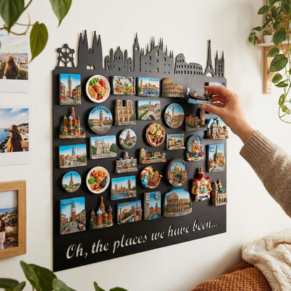 European Skyline Travel Magnet Display Board,Souvenir & Photo Organizer