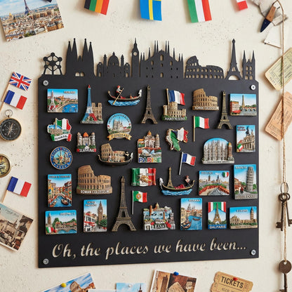 European Skyline Travel Magnet Display Board,Souvenir & Photo Organizer