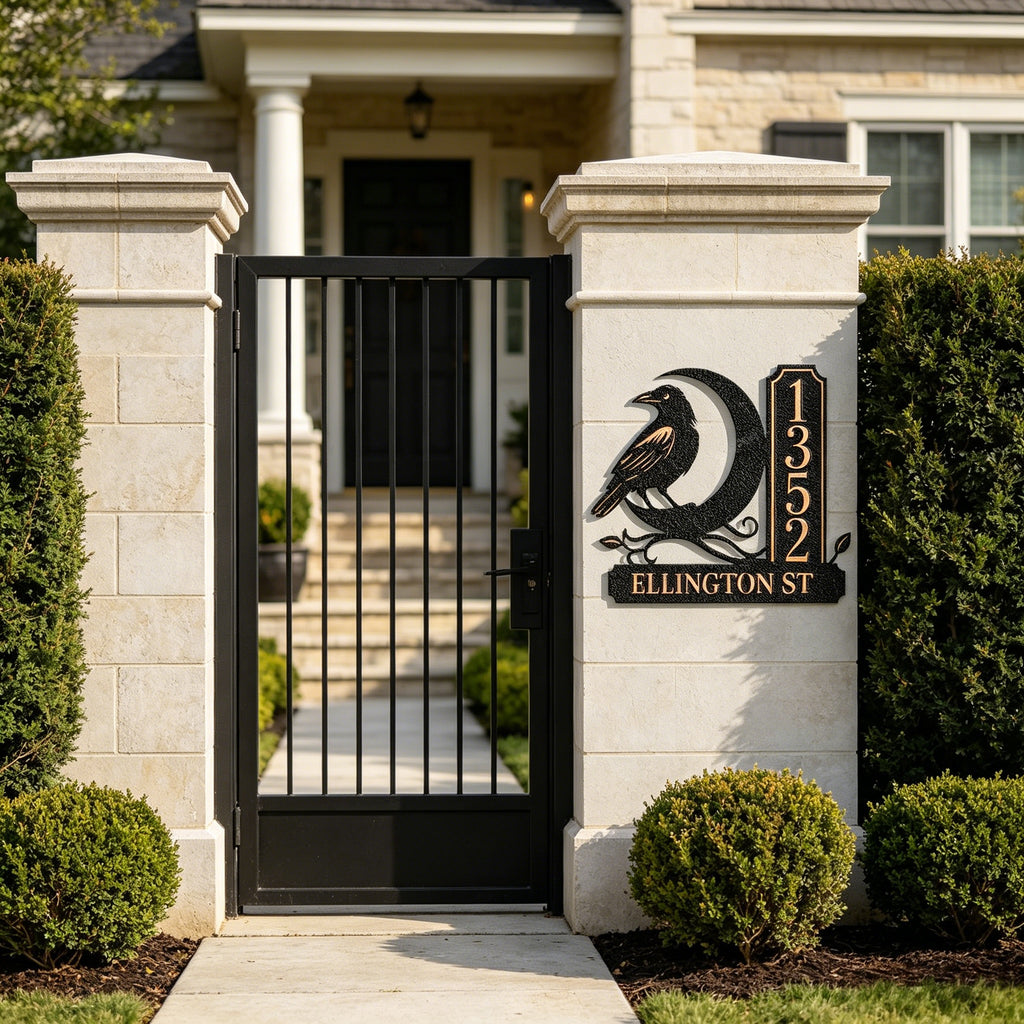 Personalized Raven Copper Metal House Address Plaque