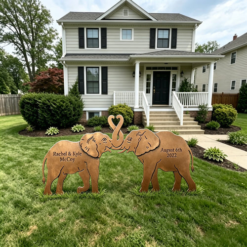 Elephants Intertwined Garden Sculpture Set, Personalized
