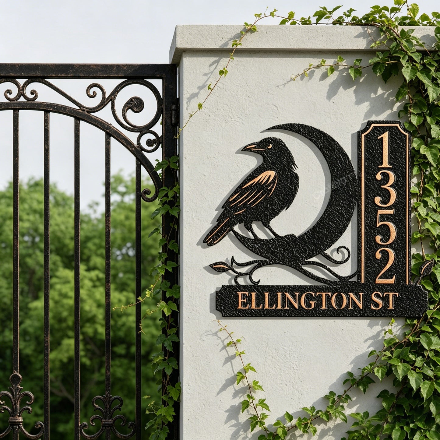 Personalized Raven Copper Metal House Address Plaque