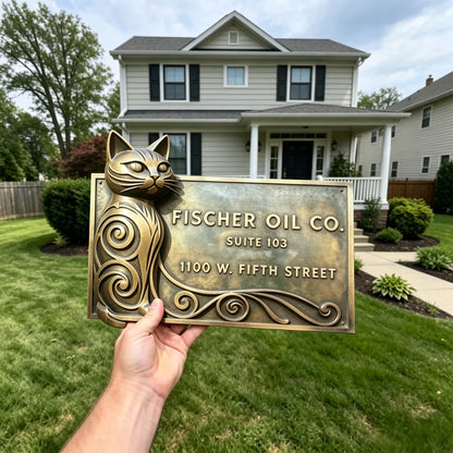 Custom made cast bronze Signs & Plaques - Personalized Cat Icon Nameplate