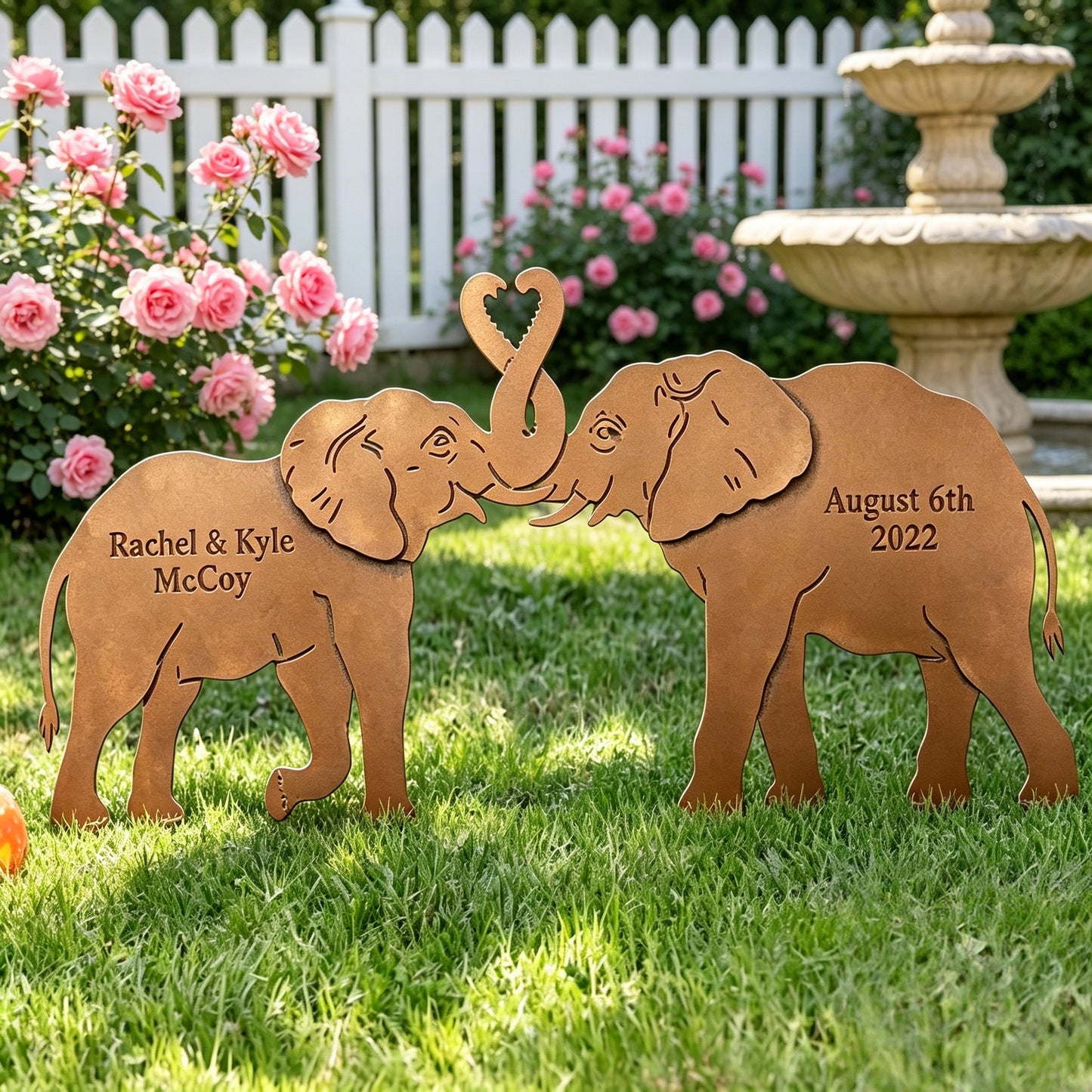 Elephants Intertwined Garden Sculpture Set, Personalized