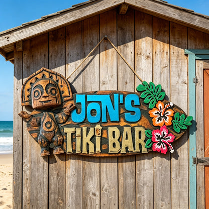 Personalised Trader Sam’s Tiki Bar Themed Name Sign hibiscus edition