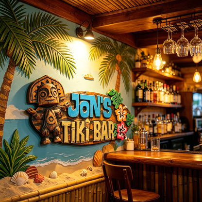 Personalised Trader Sam’s Tiki Bar Themed Name Sign hibiscus edition
