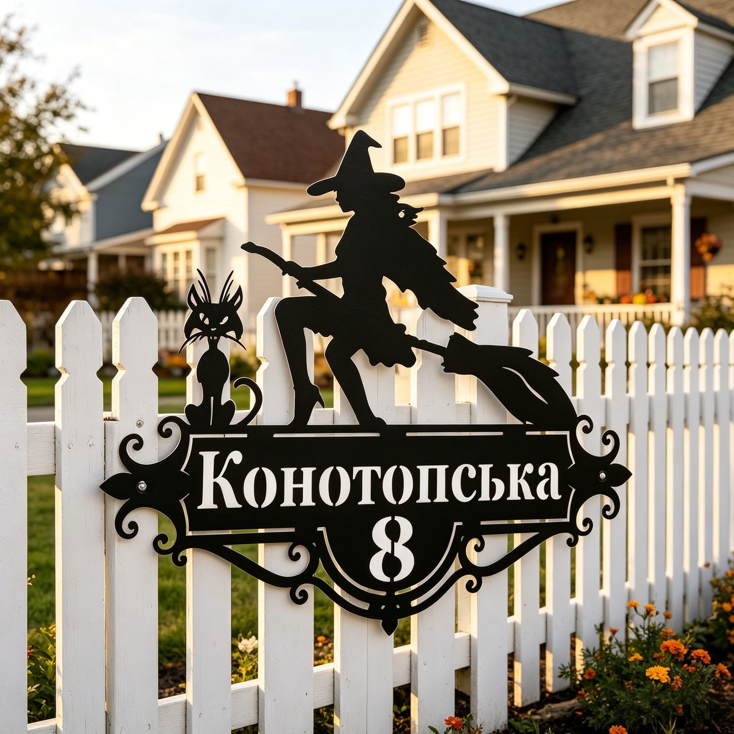 Custom Witch Address Sign: Gothic Metal House Number Plaque