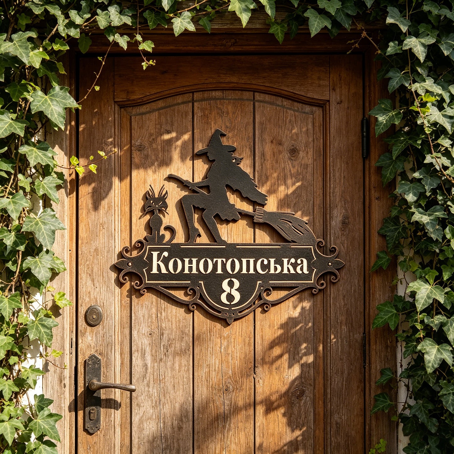 Custom Witch Address Sign: Gothic Metal House Number Plaque