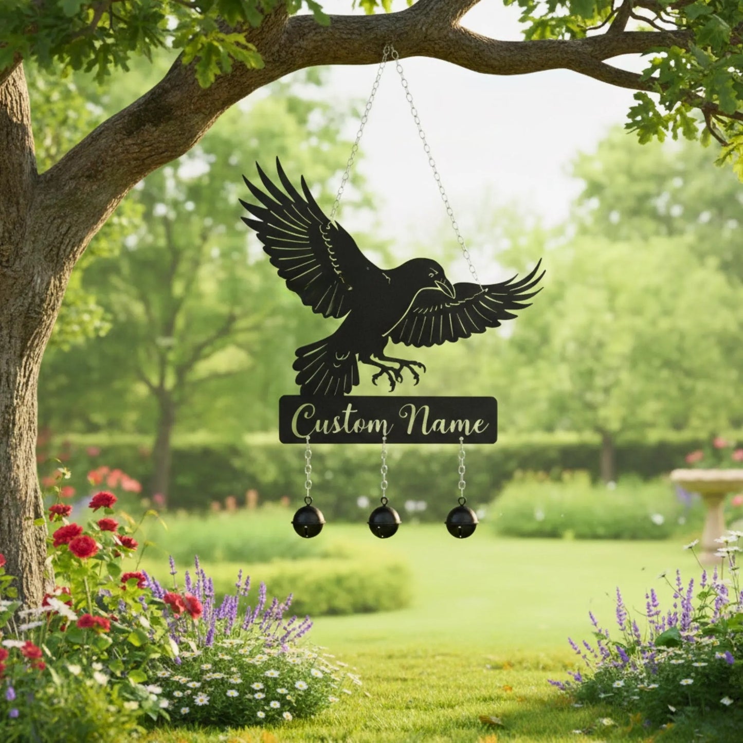 Personalized Raven Metal Wind Chime