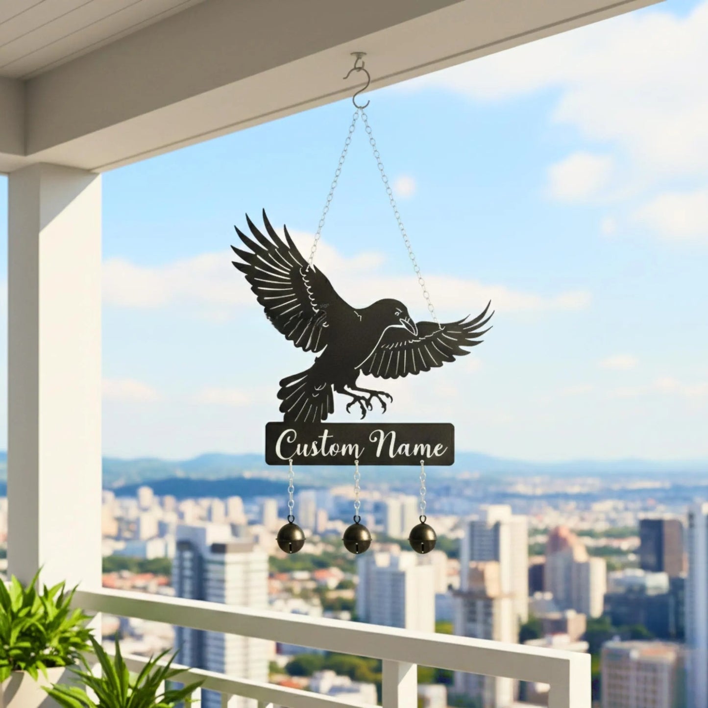 Personalized Raven Metal Wind Chime