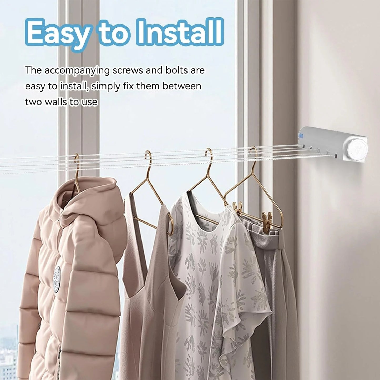 Automatic 4 Ropes Telescopic Indoor Outdoor Wall Mounted Drying Rack with Hook