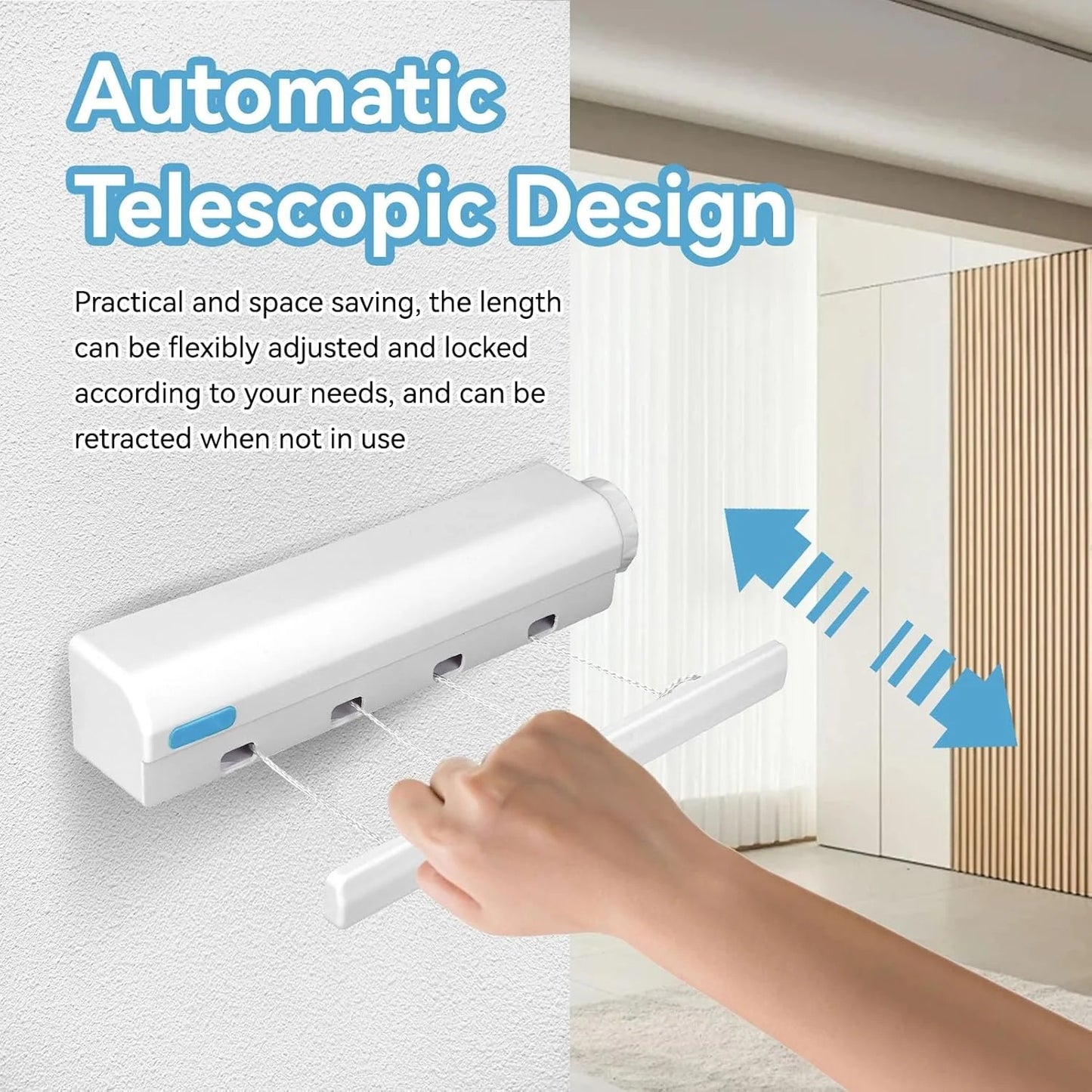 Automatic 4 Ropes Telescopic Indoor Outdoor Wall Mounted Drying Rack with Hook