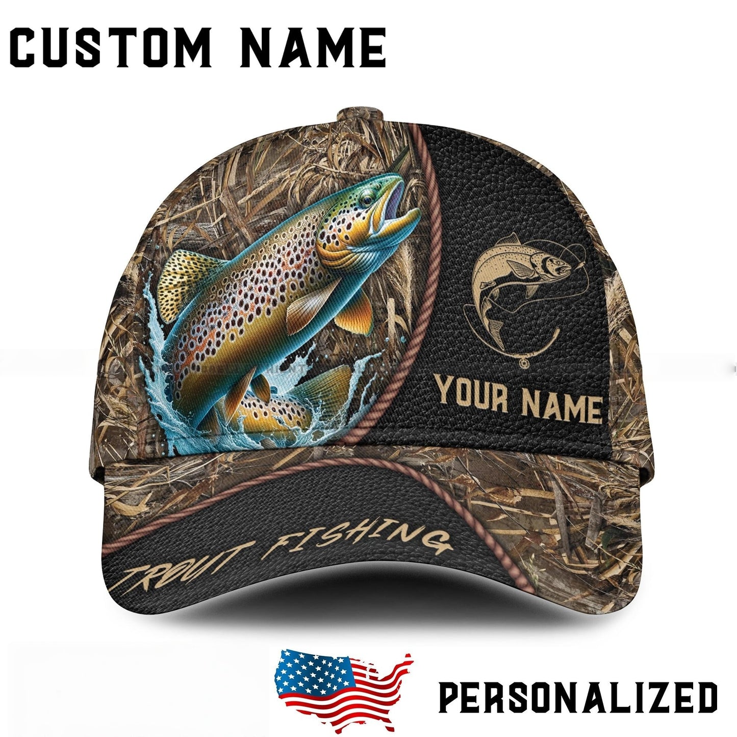 Custom Name Fishing Hat, Personalized Trout Fishing Cap