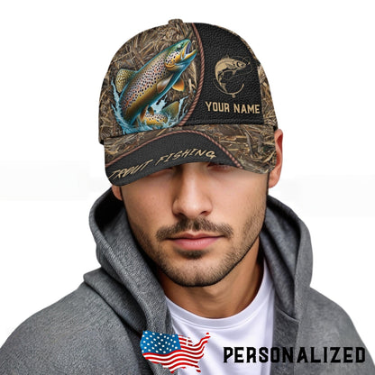 Custom Name Fishing Hat, Personalized Trout Fishing Cap