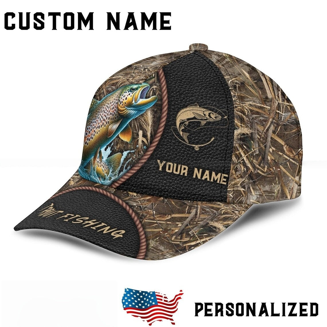 Custom Name Fishing Hat, Personalized Trout Fishing Cap