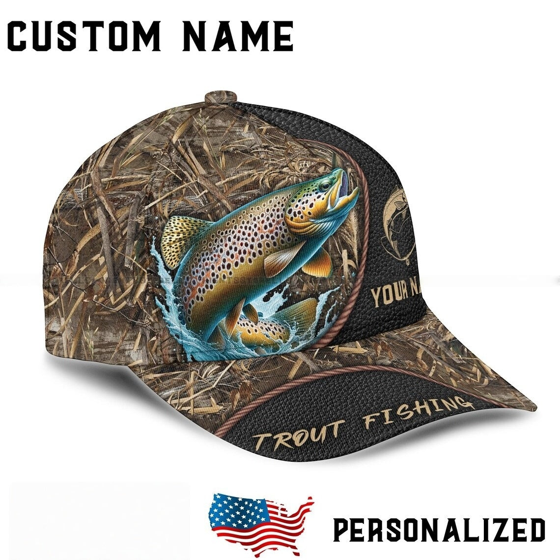Custom Name Fishing Hat, Personalized Trout Fishing Cap