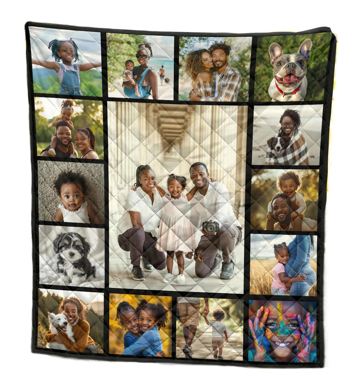 Custom Photo Quilt Blanket, Personalized Family Memory Quilt