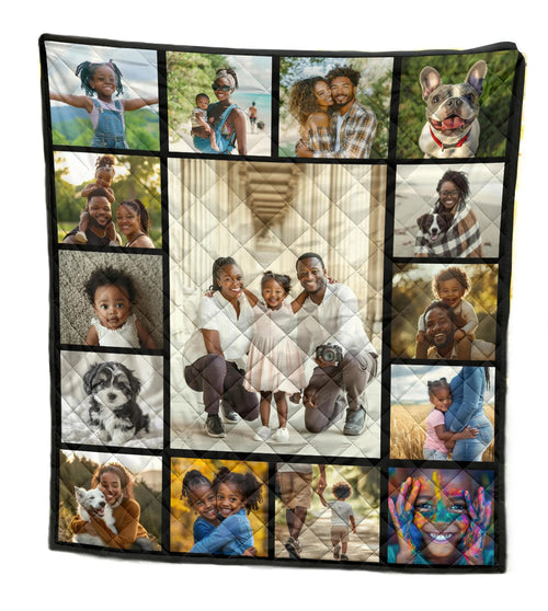 Custom Photo Quilt Blanket, Personalized Family Memory Quilt