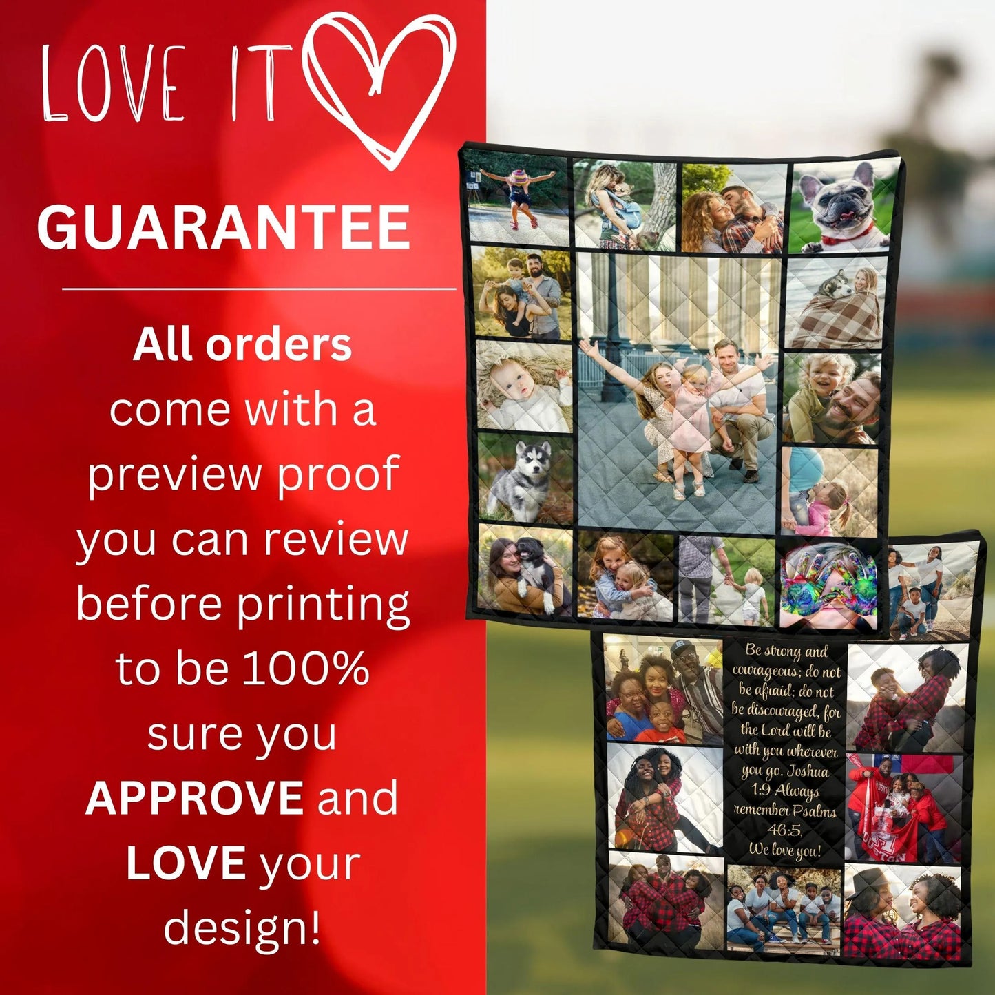 Custom Photo Quilt Blanket, Personalized Family Memory Quilt