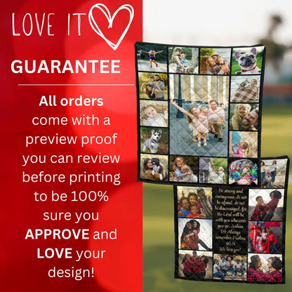 Custom Photo Quilt Blanket, Personalized Family Memory Quilt