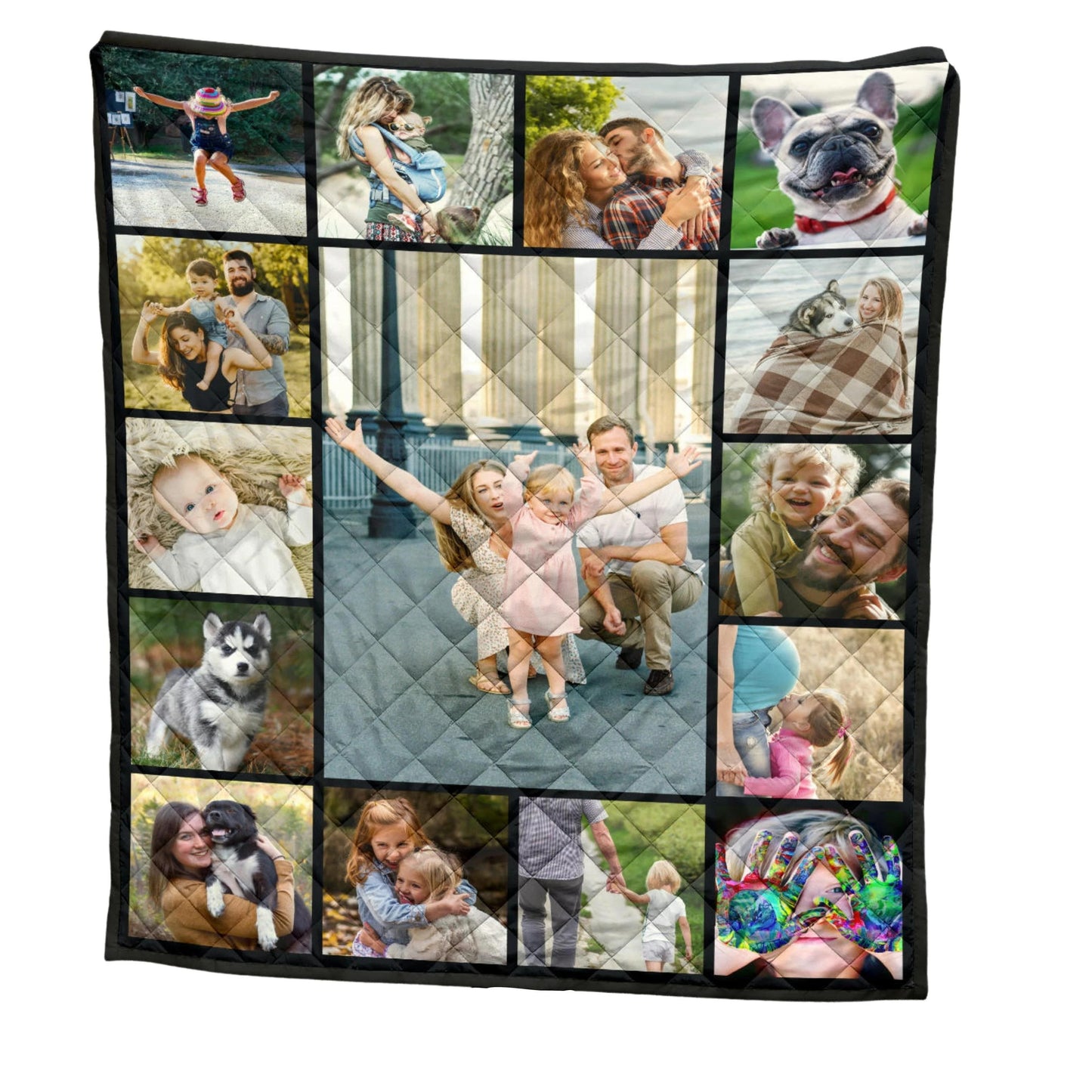 Custom Photo Quilt Blanket, Personalized Family Memory Quilt