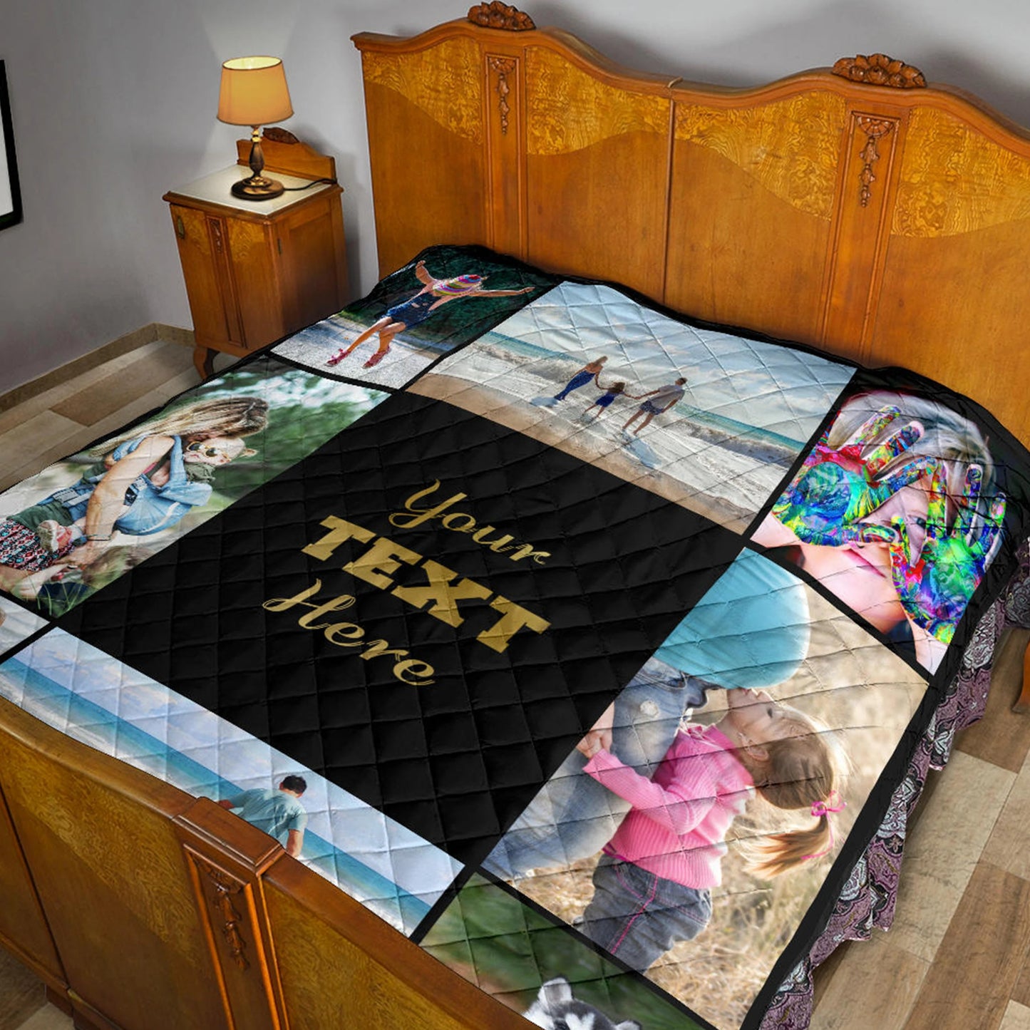 Custom Photo Quilt Blanket, Personalized Family Memory Quilt