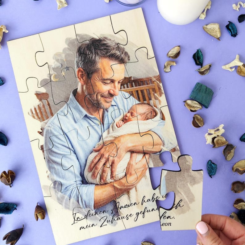 1st Father's Day Gift Personalized Photo Jigsaw Wooden Puzzle 