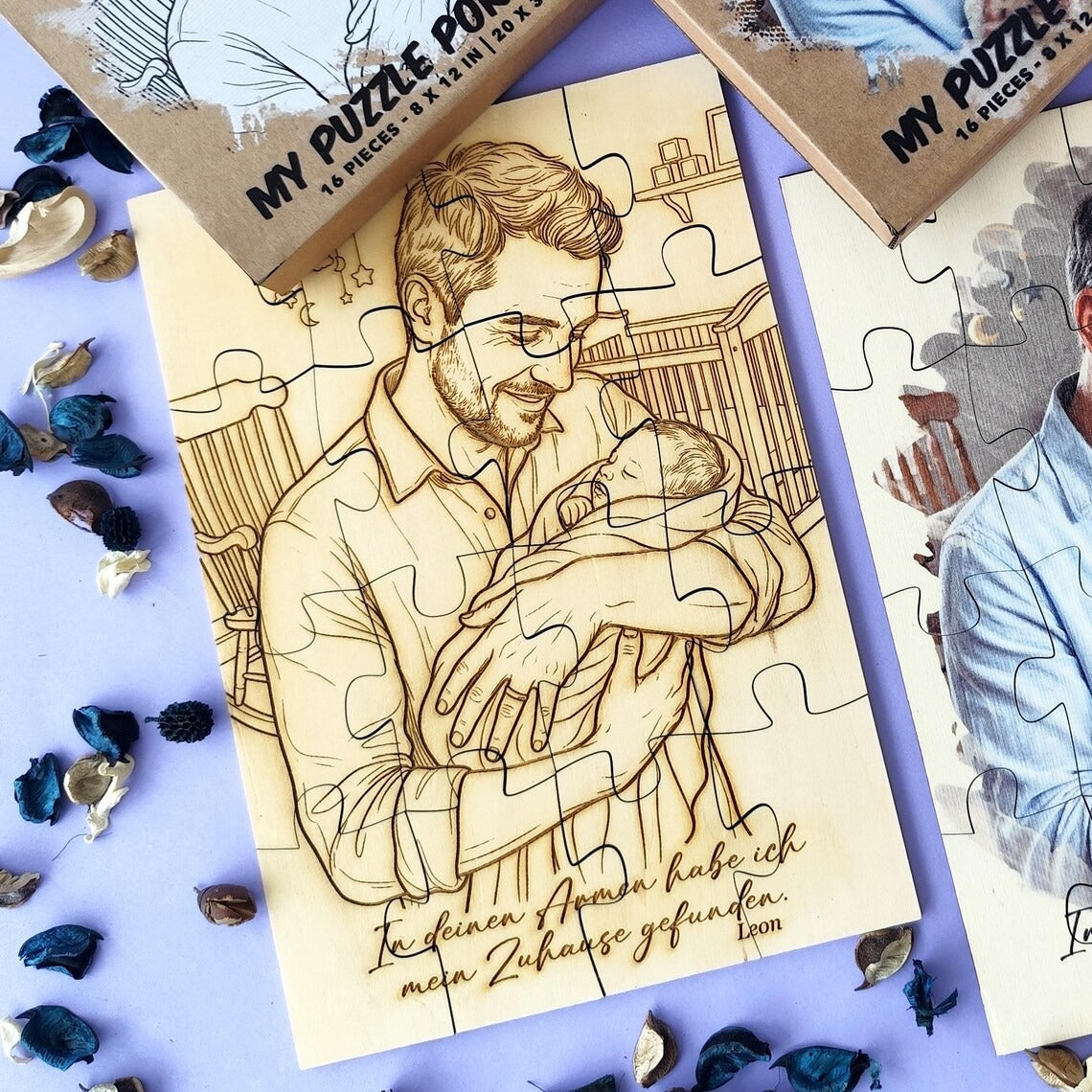 1st Father's Day Gift Personalized Photo Jigsaw Wooden Puzzle 