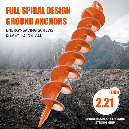Spiral Ground Anchors 4 Pack, Windproof Heavy Duty Stakes with Nut & Tool