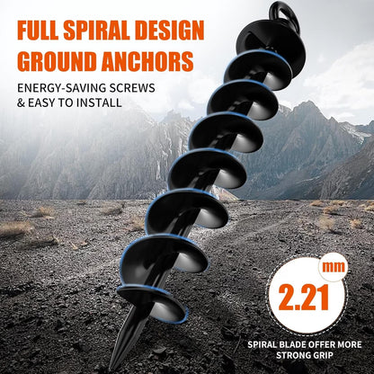 Spiral Ground Anchors 4 Pack, Windproof Heavy Duty Stakes with Nut & Tool