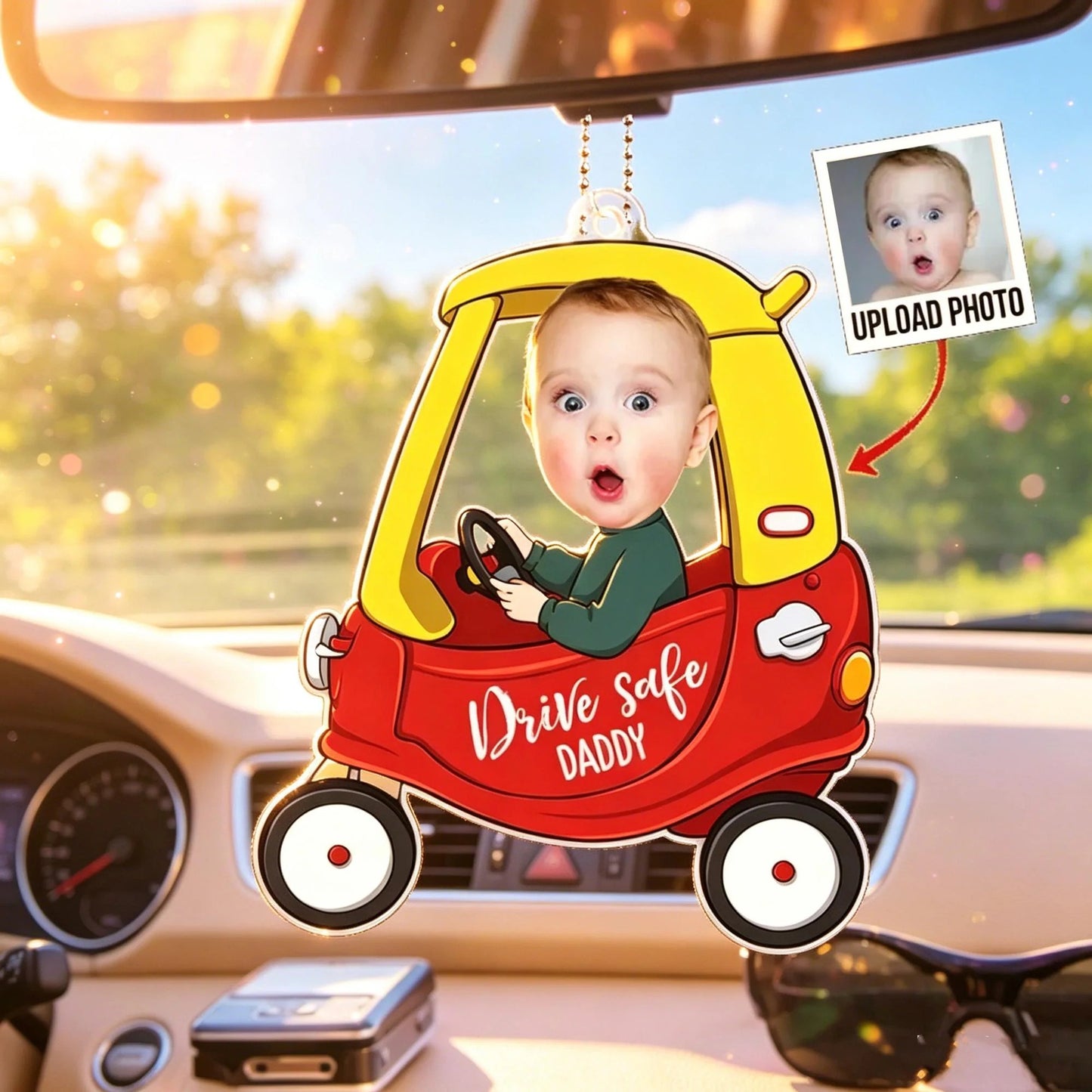 Personalized 1-4 Kid Photos Car Hanger,1st Fathers Day Gift For Husband