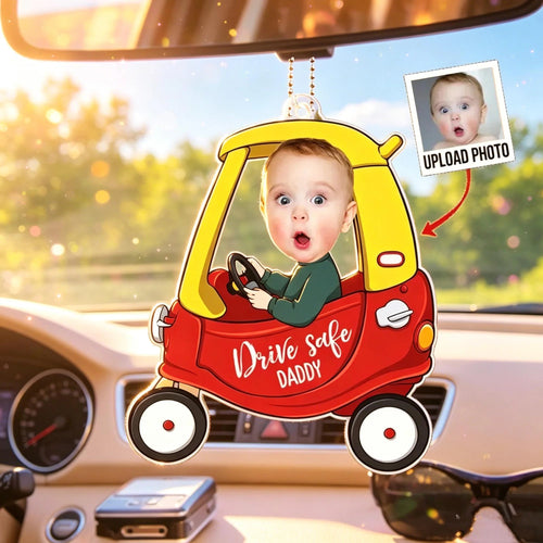 Personalized 1-4 Kid Photos Car Hanger,1st Fathers Day Gift For Husband