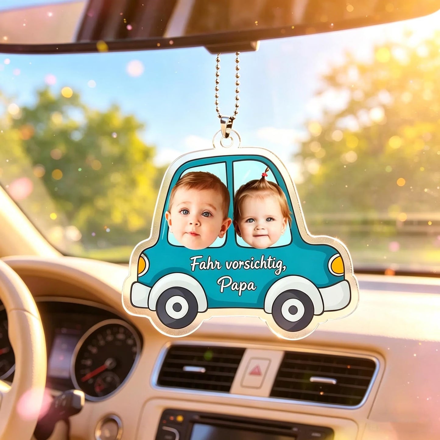 Personalized 1-4 Kid Photos Car Hanger,1st Fathers Day Gift For Husband