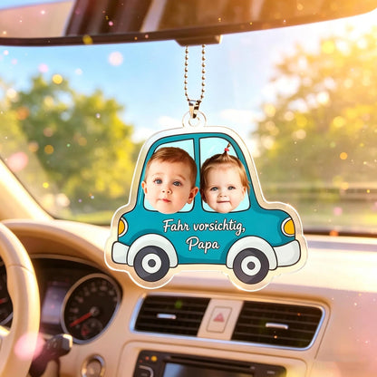 Personalized 1-4 Kid Photos Car Hanger,1st Fathers Day Gift For Husband