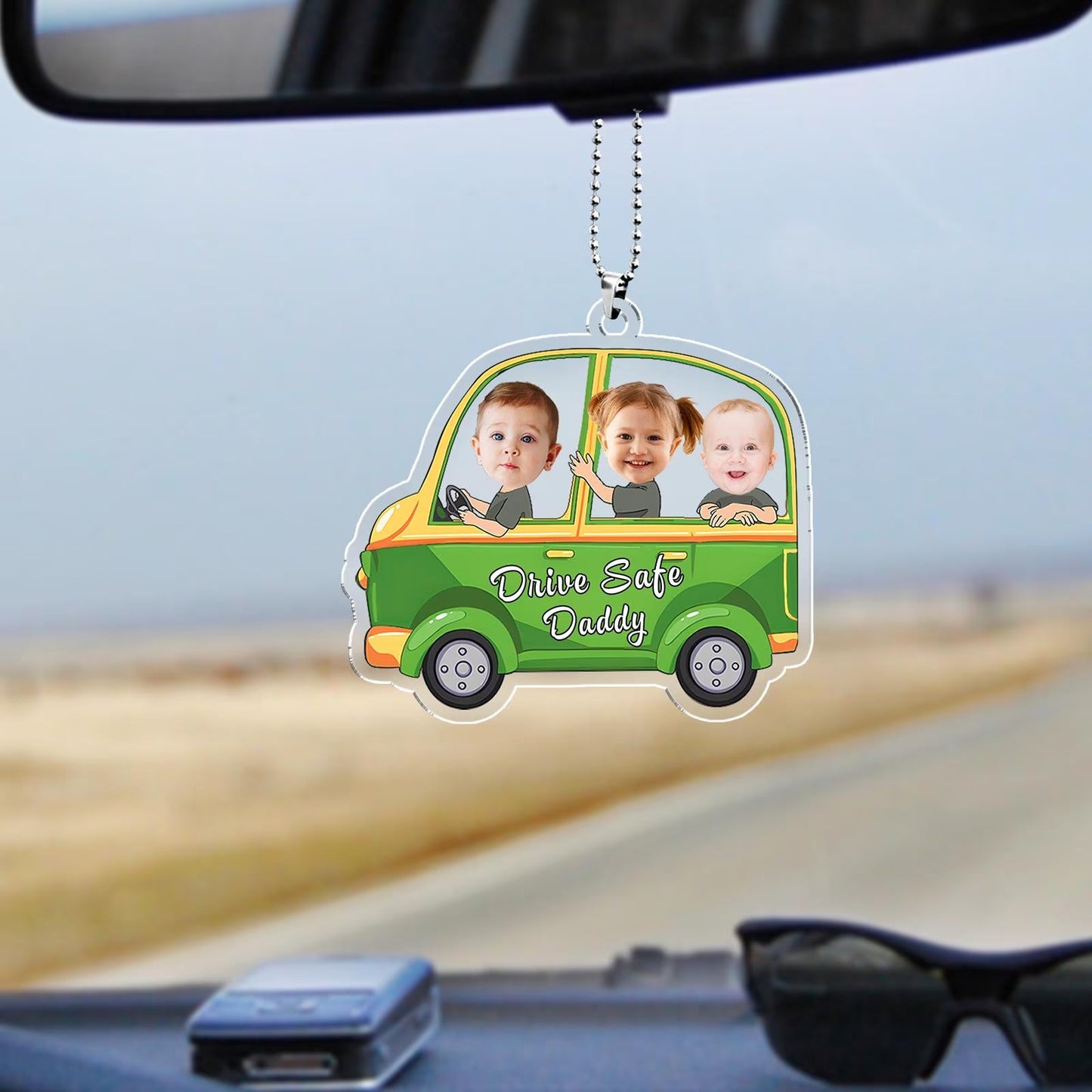 Personalized 1-4 Kid Photos Car Hanger,1st Fathers Day Gift For Husband