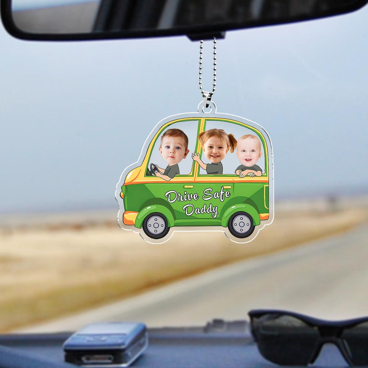 Personalized 1-4 Kid Photos Car Hanger,1st Fathers Day Gift For Husband