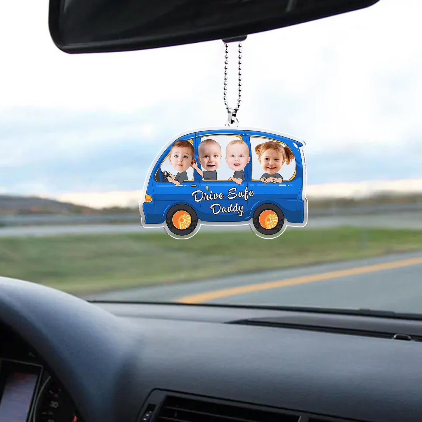 Personalized 1-4 Kid Photos Car Hanger,1st Fathers Day Gift For Husband