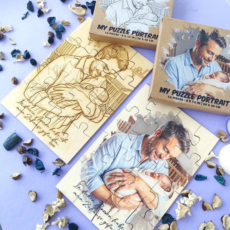 1st Father's Day Gift Personalized Photo Jigsaw Wooden Puzzle 