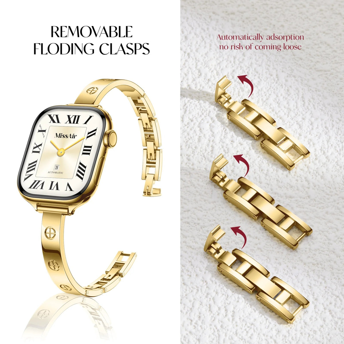316L Stainless Steel Slim Crosslet Apple Watch Bracelet - 18k Gold Plated