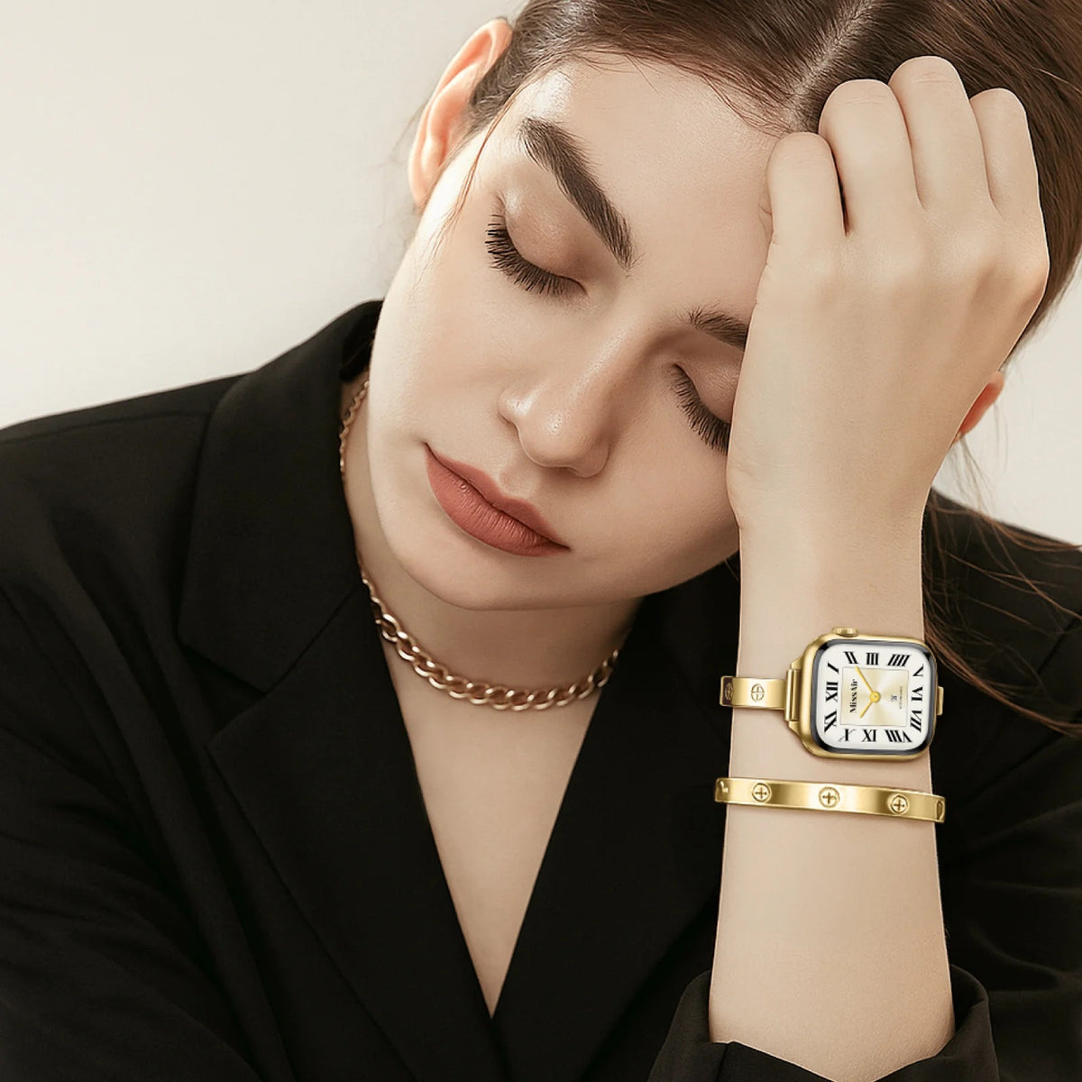 316L Stainless Steel Slim Crosslet Apple Watch Bracelet - 18k Gold Plated