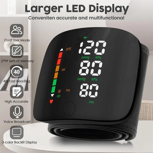 Wrist Blood Pressure Monitor – LED Display, Adjustable, Health Tracking